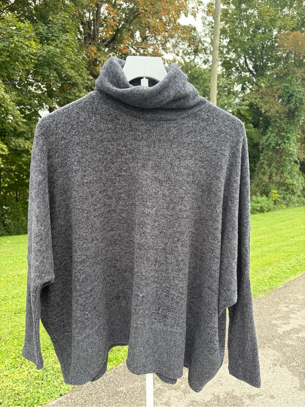 Zenana Outfitters Charcoal Gray Turtleneck Poncho Sweater